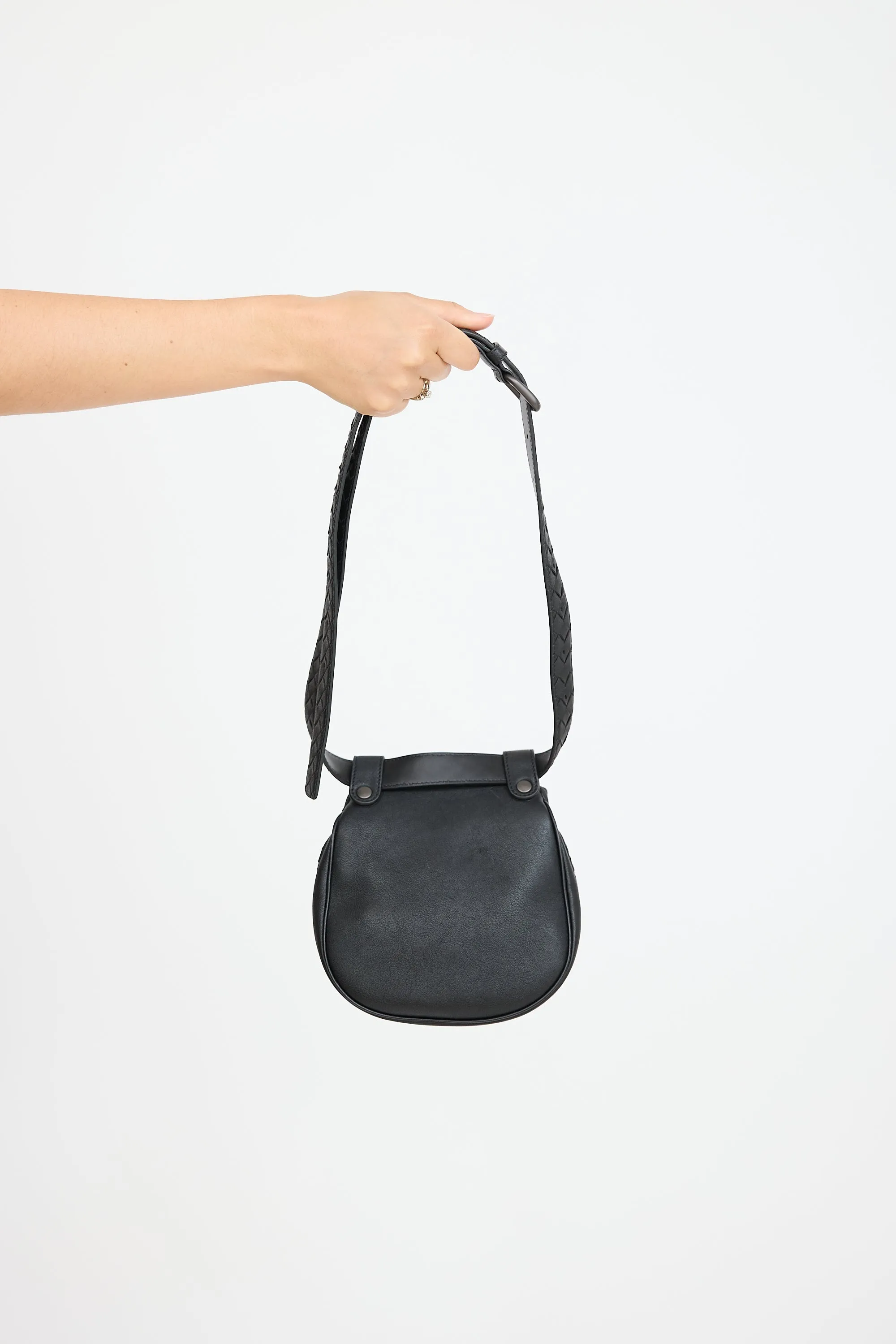 Black Leather Intrecciato Belt Bag