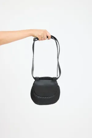 Black Leather Intrecciato Belt Bag