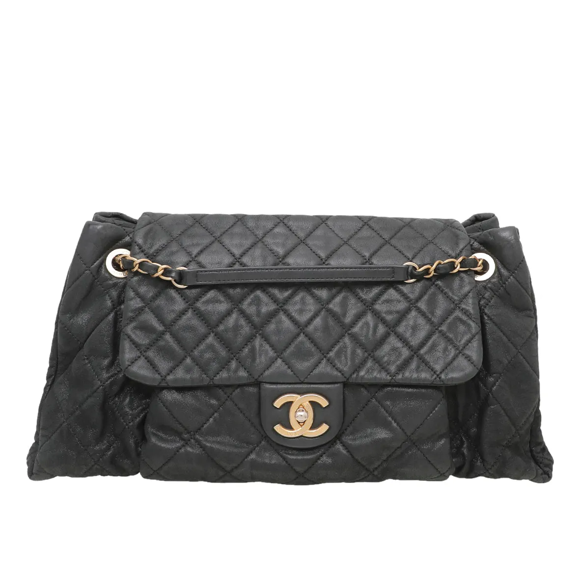 Chanel Black Chic Quilt Accordion Flap Medium Bag