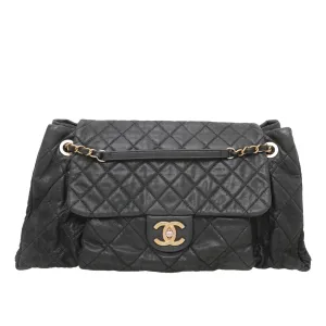 Chanel Black Chic Quilt Accordion Flap Medium Bag