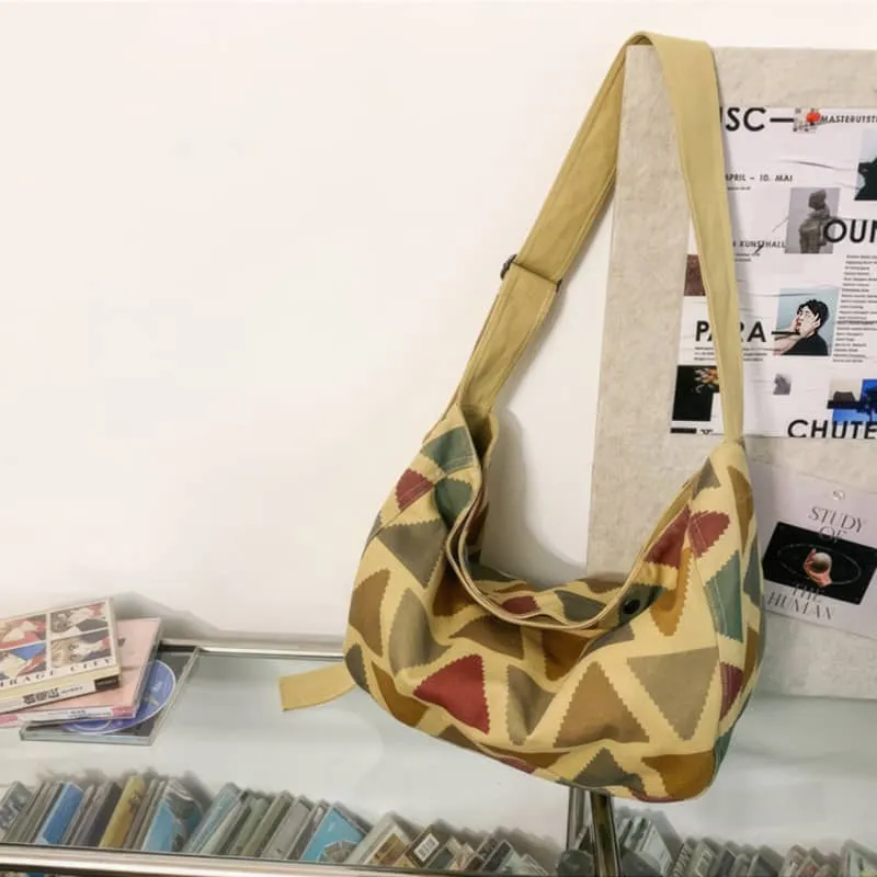 Contrast Triangle Canvas Crossbody Bag