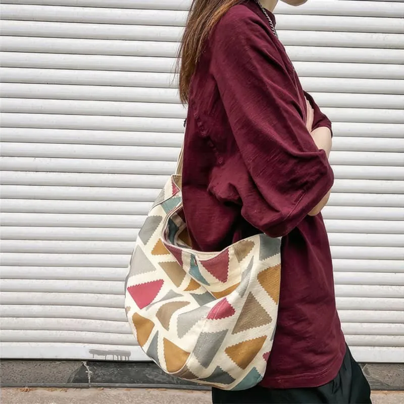 Contrast Triangle Canvas Crossbody Bag