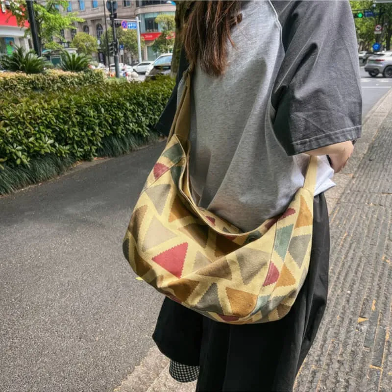 Contrast Triangle Canvas Crossbody Bag