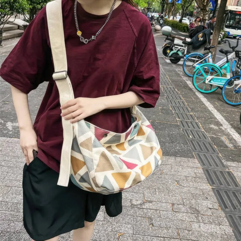 Contrast Triangle Canvas Crossbody Bag