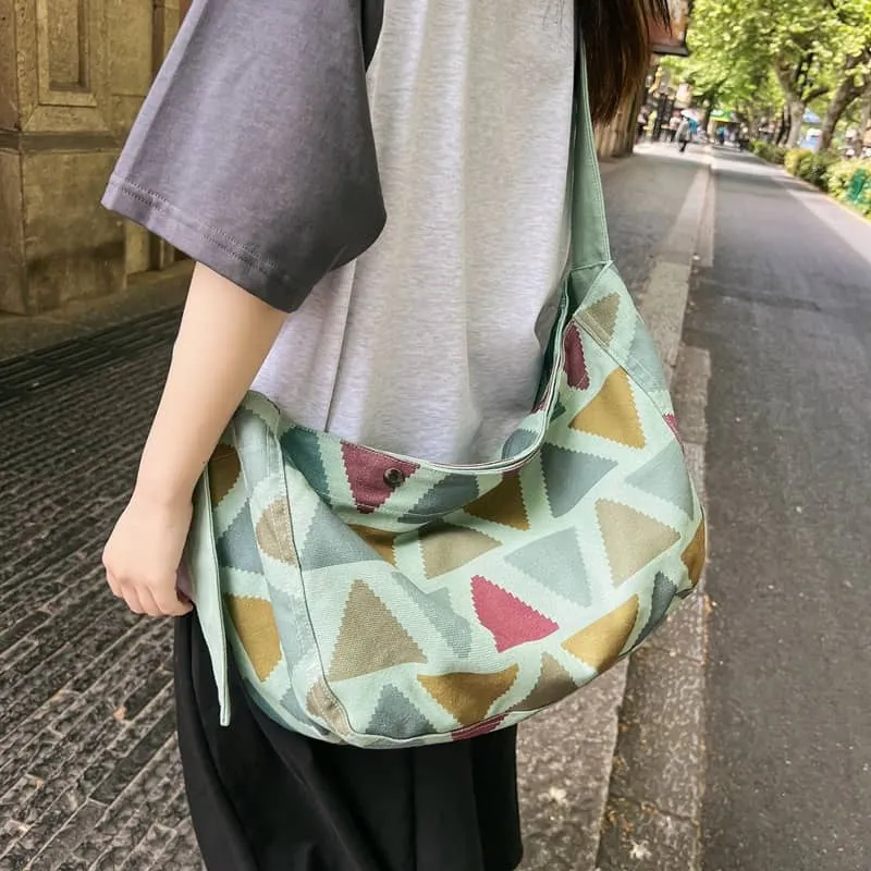 Contrast Triangle Canvas Crossbody Bag