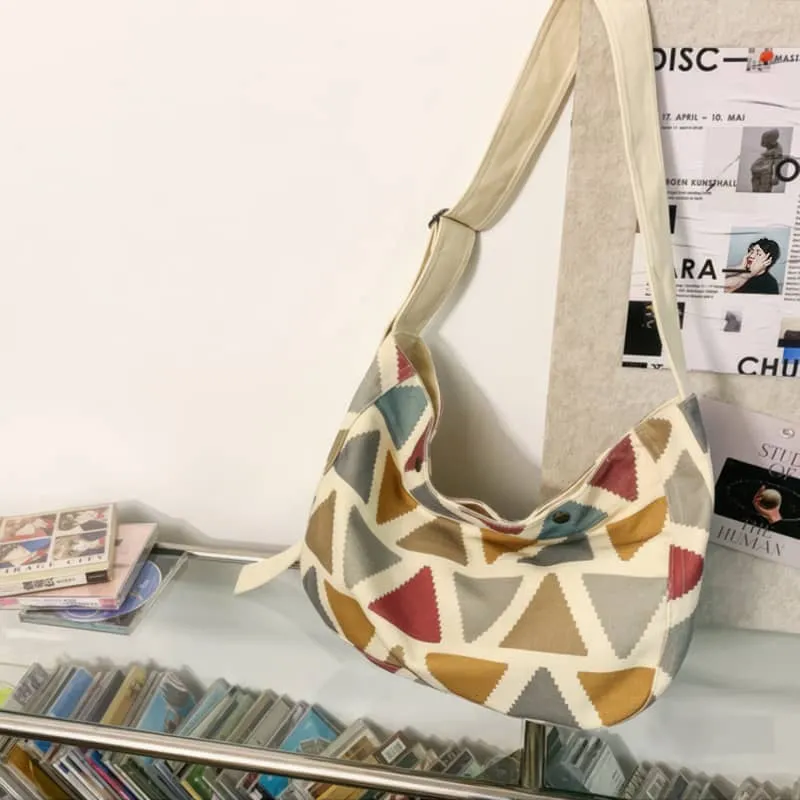 Contrast Triangle Canvas Crossbody Bag