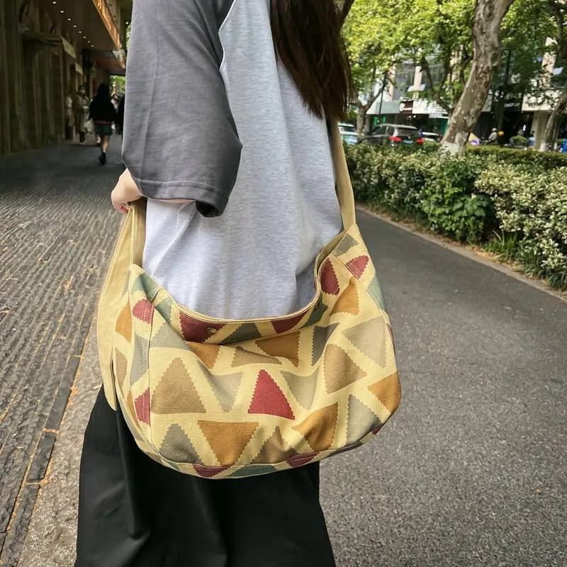Contrast Triangle Canvas Crossbody Bag
