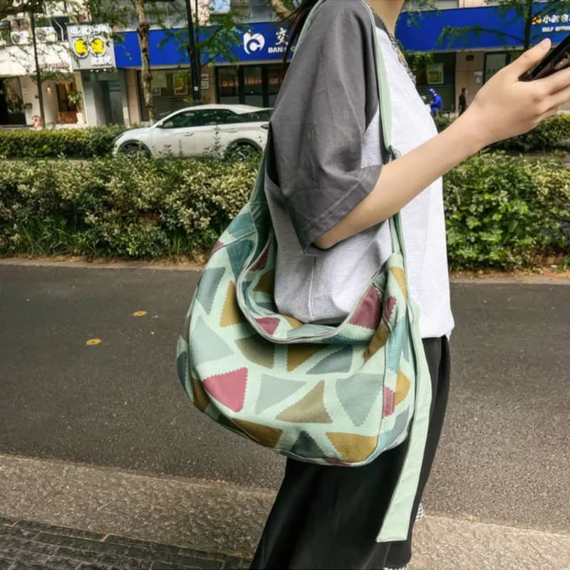 Contrast Triangle Canvas Crossbody Bag
