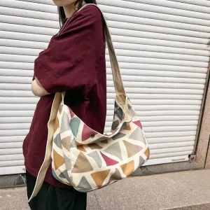 Contrast Triangle Canvas Crossbody Bag