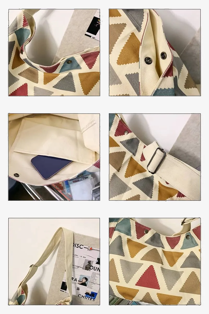 Contrast Triangle Canvas Crossbody Bag