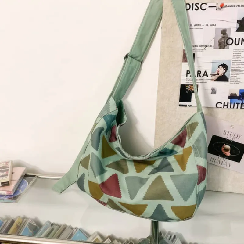 Contrast Triangle Canvas Crossbody Bag