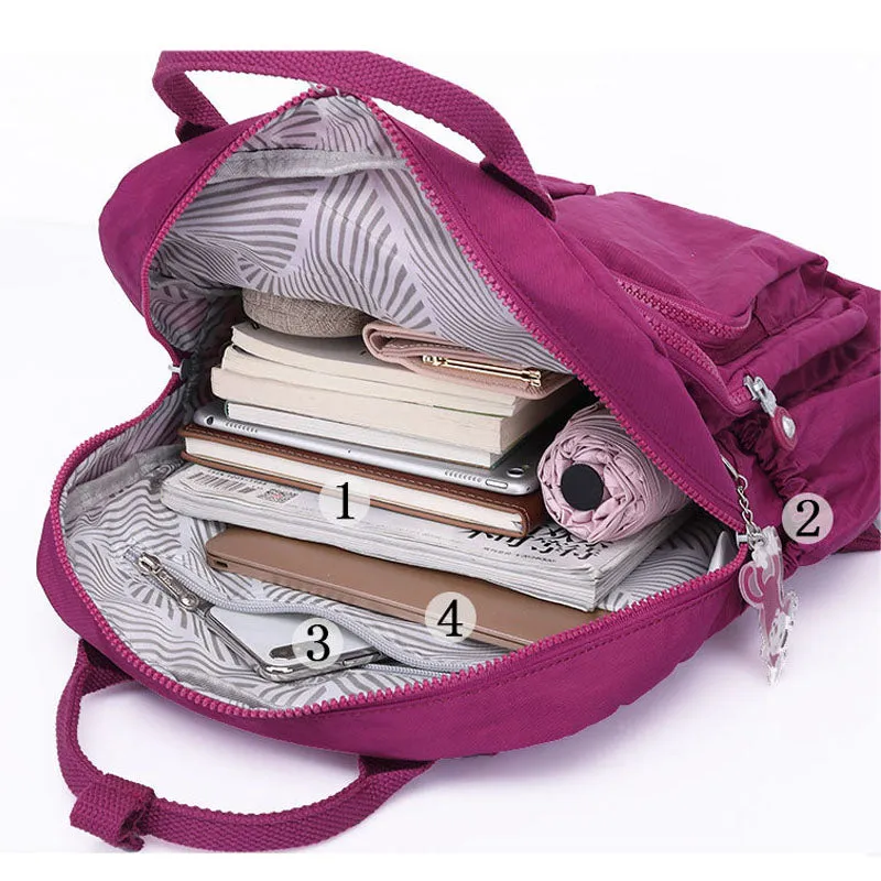 Girls Backpack Double Front Pocket Travel Bookbag Nylon Bag
