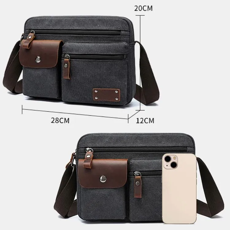 Multi-Pocket Canvas Messenger Bag Crossbody Shoulder Bag for Men