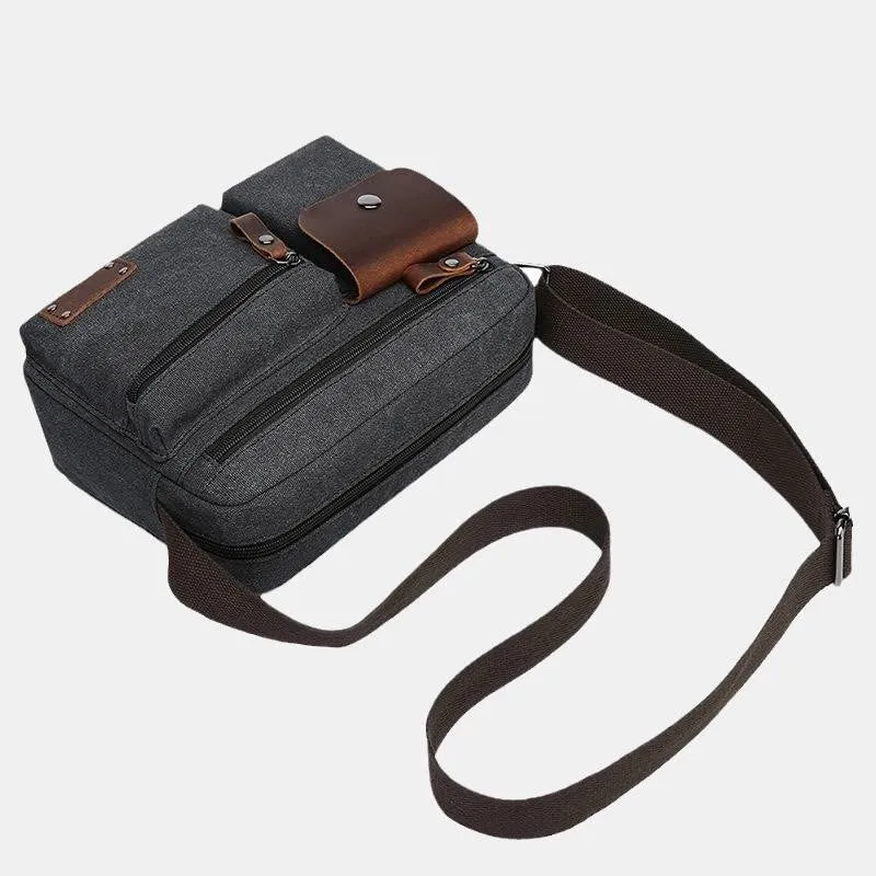 Multi-Pocket Canvas Messenger Bag Crossbody Shoulder Bag for Men