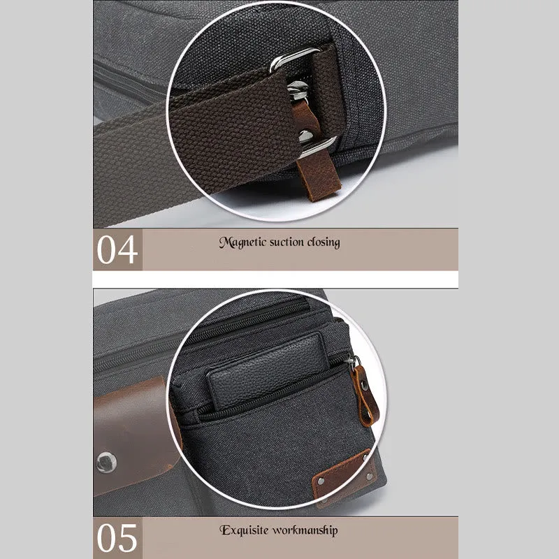 Multi-Pocket Canvas Messenger Bag Crossbody Shoulder Bag for Men