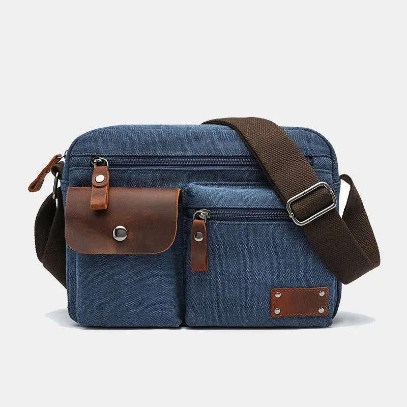 Multi-Pocket Canvas Messenger Bag Crossbody Shoulder Bag for Men