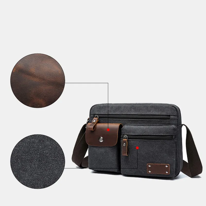 Multi-Pocket Canvas Messenger Bag Crossbody Shoulder Bag for Men