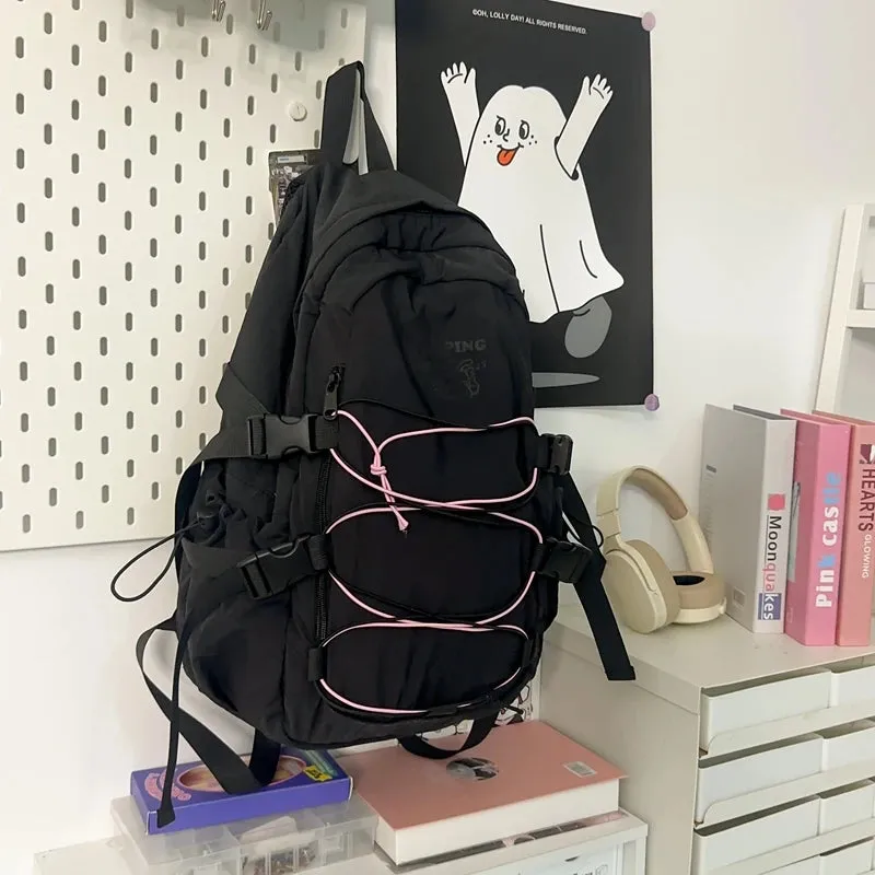 UAKISS  -  Niche design backpack women Japanese casual computer bag Korean lightweight drawstring school bag women large capacity backpack