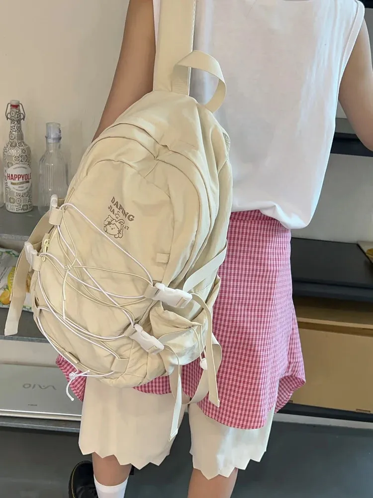 UAKISS  -  Niche design backpack women Japanese casual computer bag Korean lightweight drawstring school bag women large capacity backpack