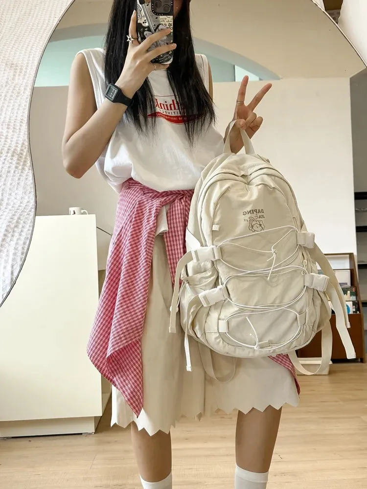 UAKISS  -  Niche design backpack women Japanese casual computer bag Korean lightweight drawstring school bag women large capacity backpack