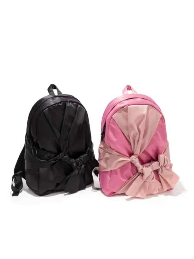 UAKISS  -  Y2k Niche Bowknot Sweet Solid Color Fashion Backpack Casual Schoolbag Handbag Student Leisure Travel Backpack