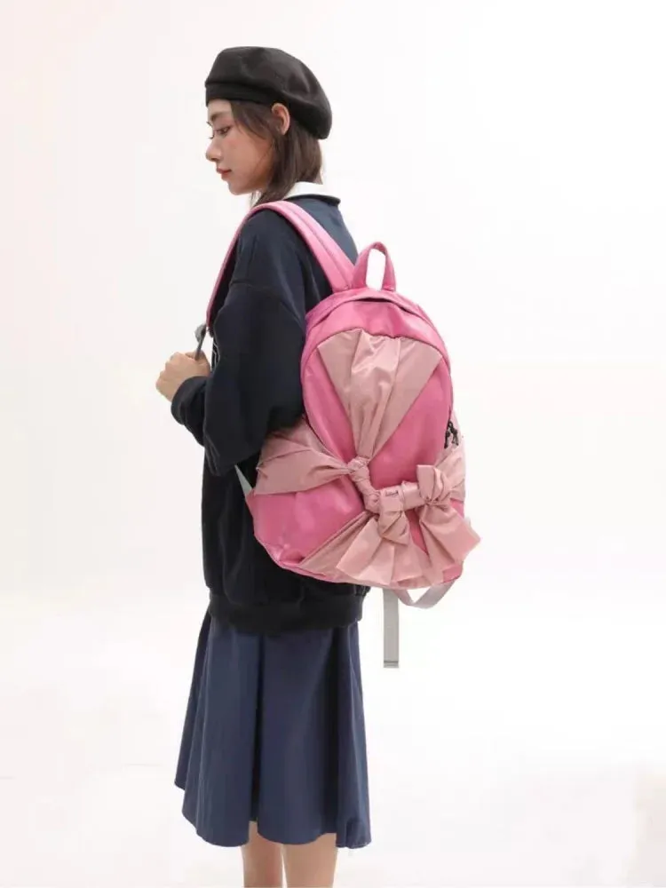 UAKISS  -  Y2k Niche Bowknot Sweet Solid Color Fashion Backpack Casual Schoolbag Handbag Student Leisure Travel Backpack