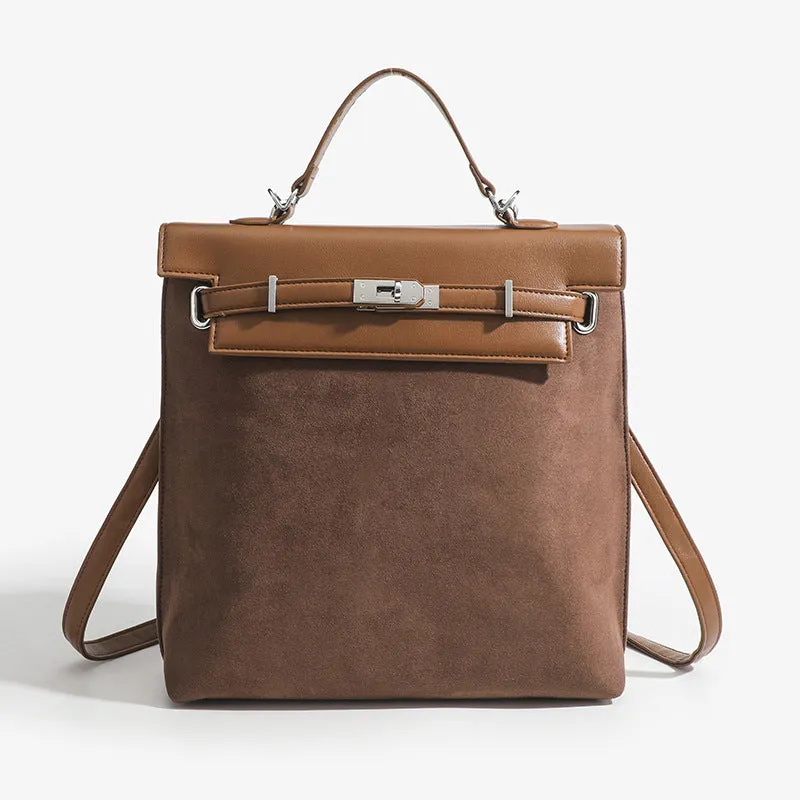 Vintage Backpack For Women Frosted Faux Leather Slim Daypack