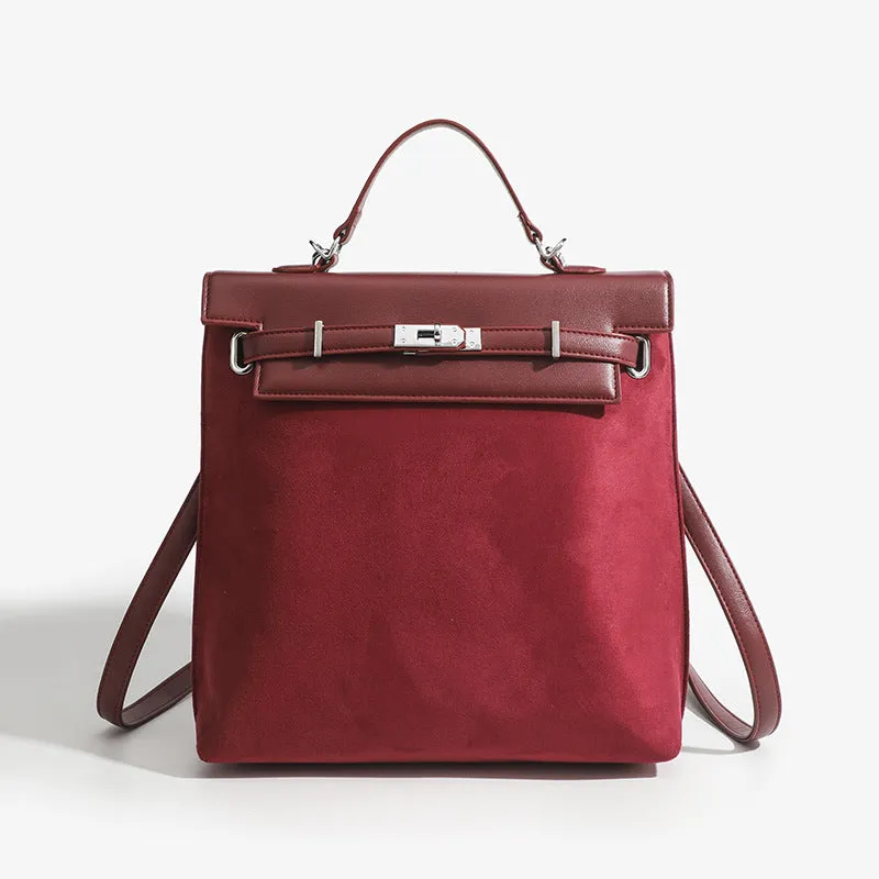 Vintage Backpack For Women Frosted Faux Leather Slim Daypack