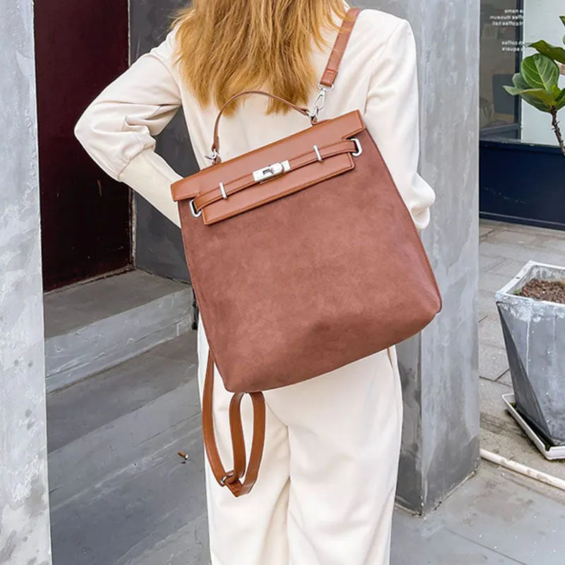 Vintage Backpack For Women Frosted Faux Leather Slim Daypack