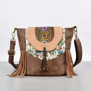 Vintage Tassel Purse For Women Clamshell Type Leather Crossbody Bag