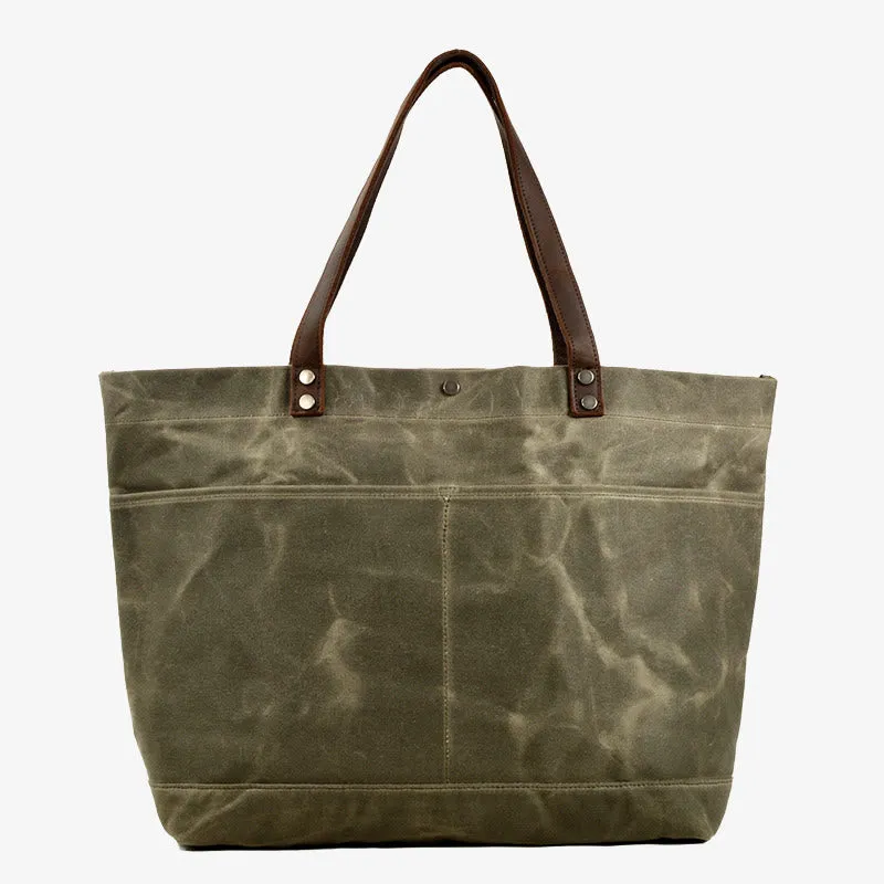 Wax Canvas Tote Bag Concise Handbag Shopping Purse For Women