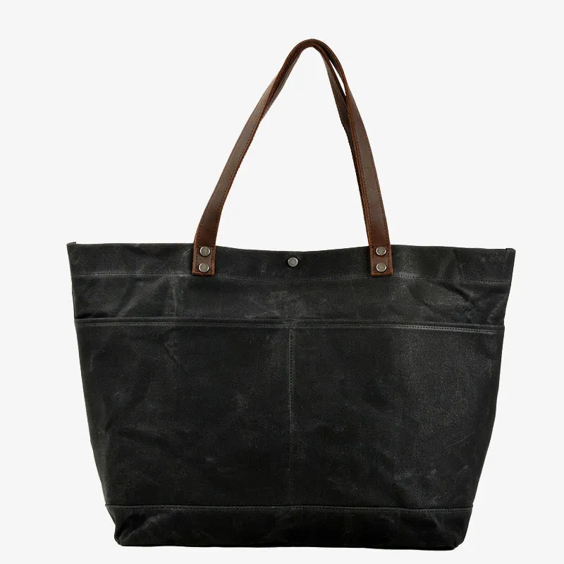 Wax Canvas Tote Bag Concise Handbag Shopping Purse For Women